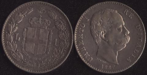 Италия 1 лира 1887