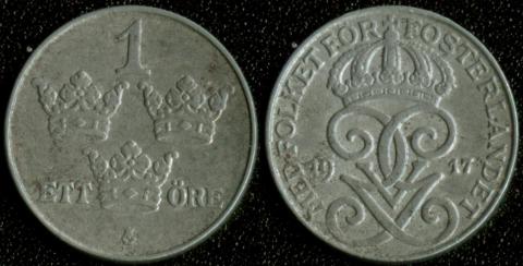 Швеция 1 оре эре 1917 Швеция 1 оре эре 1917