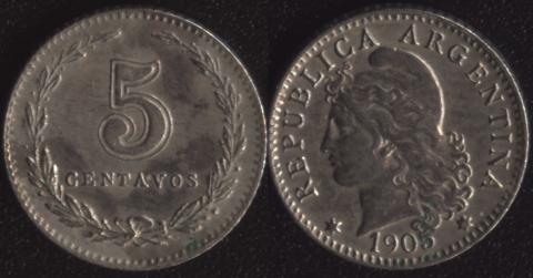 Аргентина 5 сентаво 1905