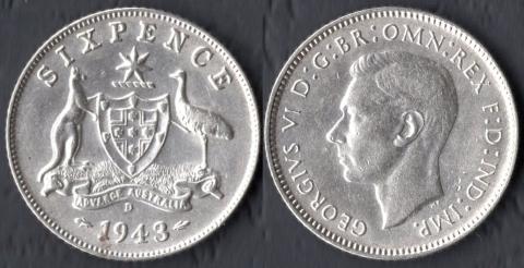 Австралия 6 пенсов 1943