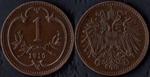 Австрия 1 хеллер 1916