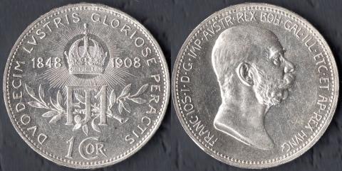 Австрия 1 корона 1908 "60 лет на престоле"