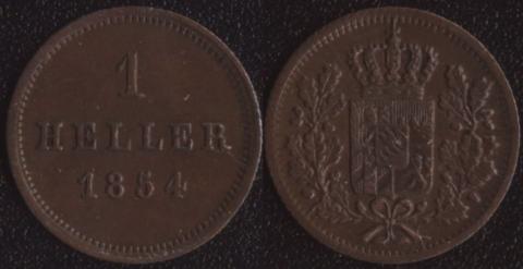Бавария 1 хеллер 1854