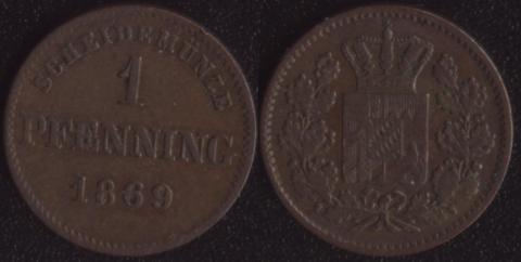 Бавария 1 пфенниг 1869