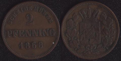 Бавария 2 пфеннига 1868