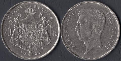 Бельгия 20 франков 1932 (бельгийский вариант)