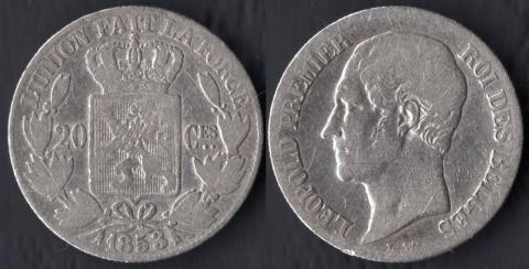 Бельгия 20 сантим 1853
