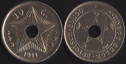 Бельгийское Конго 10 сантим 1911