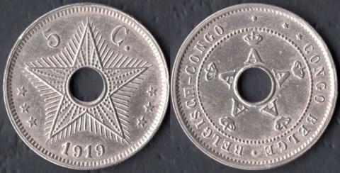 Бельгийское Конго 5 сантим 1919