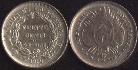Боливия 20 сентаво 1890