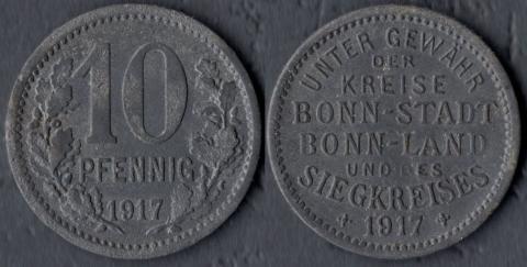 Бонн (округ) 10 пфеннигов 1917