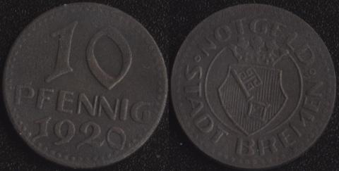 Бремен 10 пфеннигов 1920 Бремен 10 пфеннигов 1920