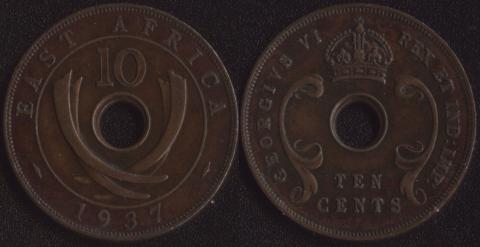 Британская Восточная Африка 10 центов 1937