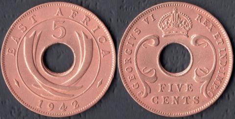 Британская Восточная Африка 5 центов 1942