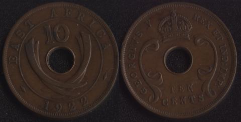 Британская Восточная Африка 10 центов 1922