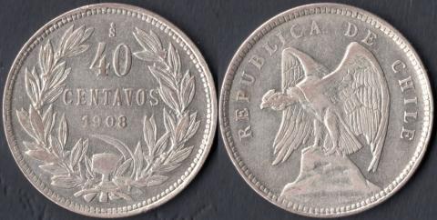 Чили 40 сентаво 1908