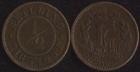 Дания 1/2 скиллинга 1857