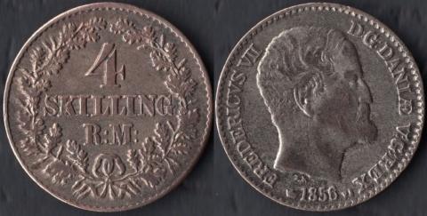 Дания 4 скиллинга 1856