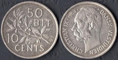 Датская Вест-Индия 10 центов (50 бит) 1905