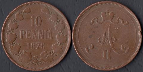 Финляндия 10 пенни 1876