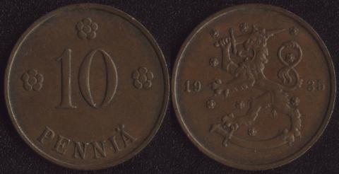 Финляндия 10 пенни 1935