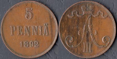 Финляндия 5 пенни 1892
