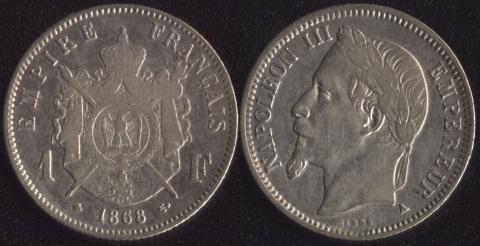 Франция 1 франк 1868