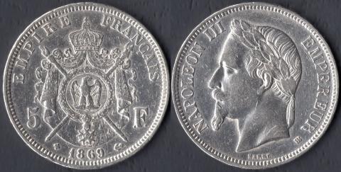 Франция 5 франков 1869