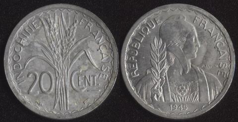 Французский Индокитай 20 центов 1945