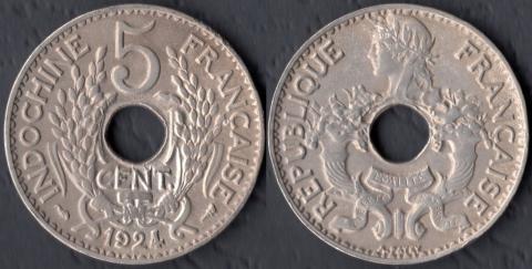 Французский Индокитай 5 сантим 1924