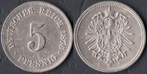 Германия 5 пфеннигов 1876G