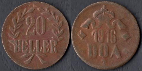 Германская Ост-Африка 20 хеллеров 1916 (B-B) (медь)