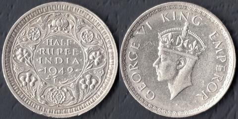Индия 1/2 рупии 1942
