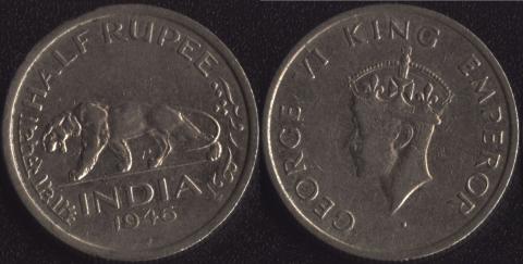 Индия 1/2 рупии 1946