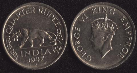 Индия 1/4 рупии 1947