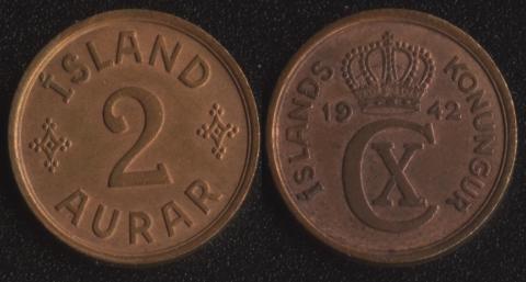 Исландия 2 аурара 1942 Исландия 2 аурара 1942