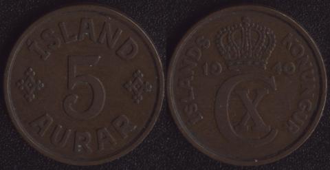 Исландия 5 аурар 1940 Исландия 5 аурар 1940