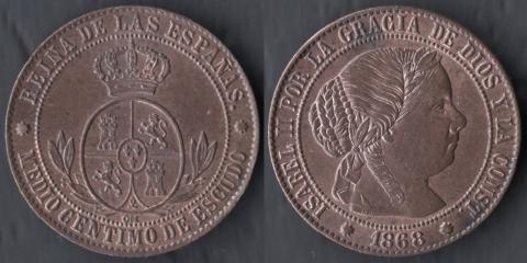 Испания 1/2 сантима 1868