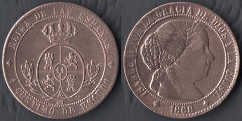 Испания 1 сантим 1868