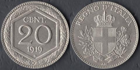 Италия 20 чентезимо 1919