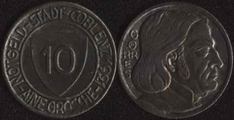 Кобленц 10 пфеннигов 1921 Кобленц 10 пфеннигов 1921