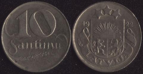 Латвия 10 сантим 1922