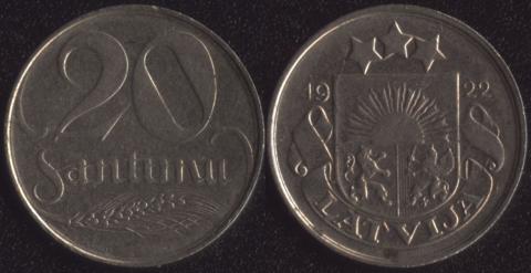 Латвия 20 сантим 1922