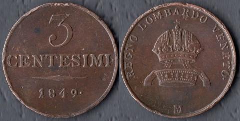 Ломбардия Венеция 3 чентезими 1849