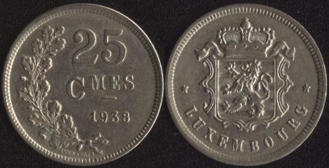 Люксембург 25 сантим 1938