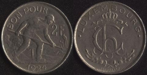 Люксембург 2 франка 1924