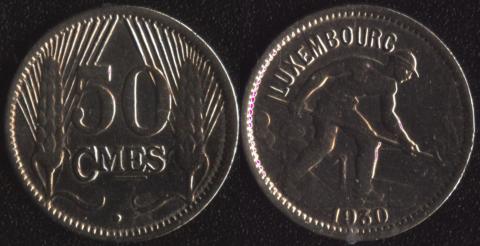 Люксембург 50 сантим 1930