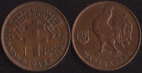 Мадагаскар 1 франк 1943