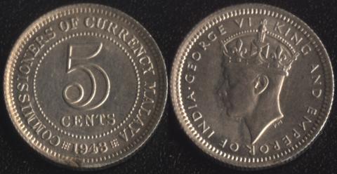 Малайя 5 центов 1943