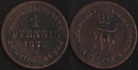 Мекленбург-Шверин 1 пфенниг 1872